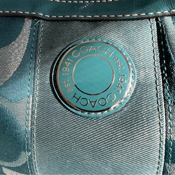 Coach Signature Blue and Silver Print Satchel - Picture 5 of 14